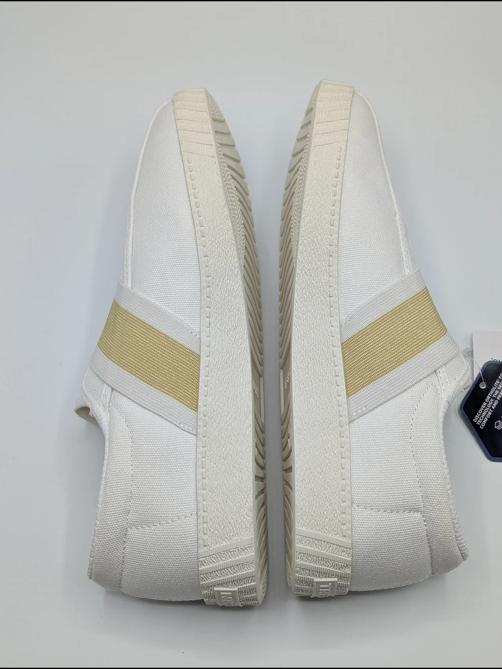 Tretorn Women's 8 White Canvas Sneakers with Yellow & Gray Accent Slip On Nylite